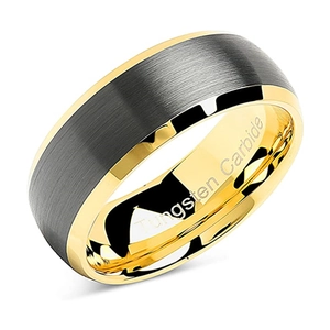 Two-tone tungsten carbide ring with brushed black exterior and polished gold interior finish