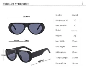 Detailed sizing chart and dimensions for these oversized retro pilot sunglasses