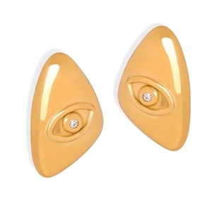 Vintage gold-plated titanium steel evil eye stud earrings with cubic zirconia
