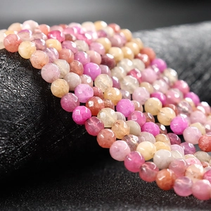 Strand of 4mm faceted colorful agate beads in pink, orange, and yellow for DIY jewelry