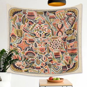 Bohemian skull and floral folk art tapestry for wall decor in vibrant warm tones
