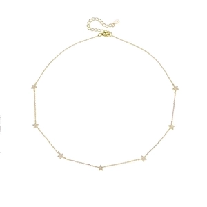 S925 sterling silver gold-plated necklace with seven sparkling star pendants and lobster clasp