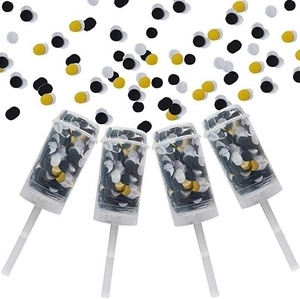 Set of 4 party push-pop confetti poppers with black, gold and white paper circles