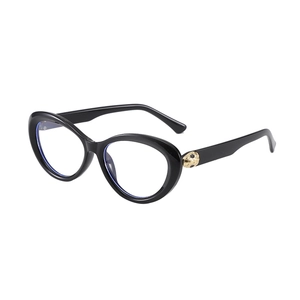 Fashion cat-eye sunglasses for women with black oval frame and golden snake-head metal detail
