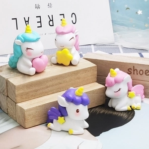 Cute Cartoon Unicorn Cake Toppers Resin Miniature Figurines For Birthday Party Dessert Table Decoration Macaron Colors