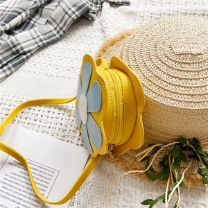 Sac à bandoulière enfant en forme de fleur jaune avec pétales bleus et cuir PU