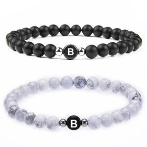 Natural White Turquoise Initial Bracelet With Copper Spacer Beads Round Beads Unisex Couple Jewelry Minimalist Fashion