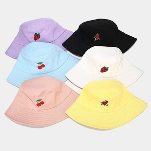 Lot de chapeaux bobs en coton avec motifs de fruits brodés pour la protection solaire d'été