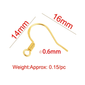 Close-up detail of 18K gold plated earring hook with technical 14mm and 16mm dimensions