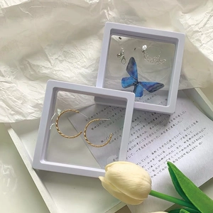 White square PE film suspension jewelry display box with clear floating membrane