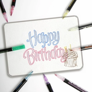 Double line outline markers showing colorful handwriting with silver metallic shimmer