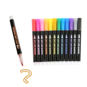12-color double line outline markers showing silver metallic ink with colored edges