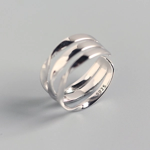 Minimalist S925 sterling silver multi-layer twisted band ring with hallmark