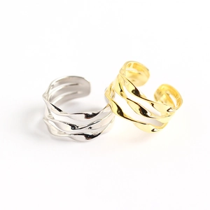 Minimalist S925 sterling silver wavy layered open rings in gold and silver finish