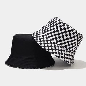 Checkerboard Pattern Reversible Bucket Hat Cotton Polyester Sun Protection Outdoor Streetwear Summer Sunshade Retro