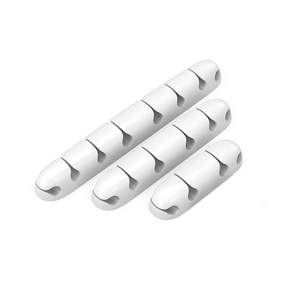 White silicone cable organizer set including 7, 5, and 3 slots for desktop management
