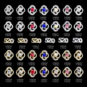 Detail of 35 alloy nail charms featuring hollow flowers, 520 designs and pearls
