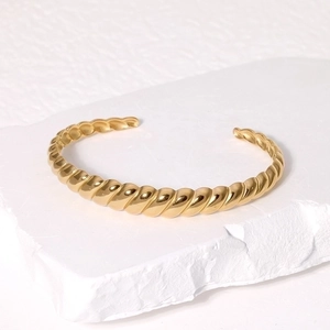 Stainless Steel Twist Cuff Bracelet French Vintage Minimalist Rope Pattern Adjustable Open Bangle Jewelry For Women
