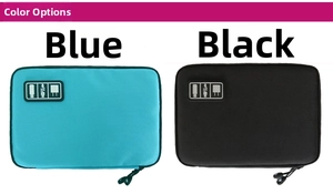 Custodia per accessori digitali in nero e blu con tessuto resistente all'acqua