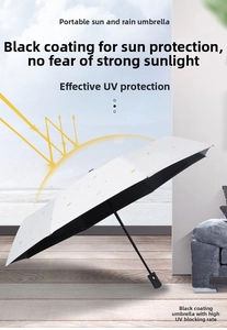 Detail of white umbrella with gold crown pattern showing black anti-UV inner coating