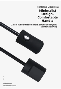 Close-up of black matte automatic umbrella handle with ergonomic grip and button detail