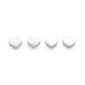 Set of four S925 sterling silver heart-shaped spacer beads with brushed matte finish