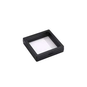 Black square floating jewelry display box with transparent PE film for coins and rings