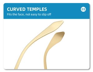 Detail of curved gold metal temples with non-slip design on futuristic Y2K sunglasses