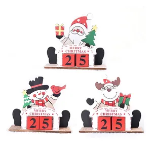 Creative Christmas painted wooden DIY countdown calendar with Santa, snowman and reindeer