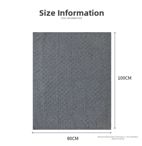 Size guide for knitted baby blanket measuring 100cm by 80cm with wave weave texture