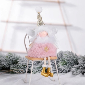Charming Christmas angel plush doll with pink dress and gold sequins for tree decoration