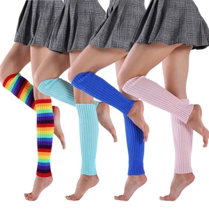 Rainbow striped and solid knit leg warmers in various colors for school style