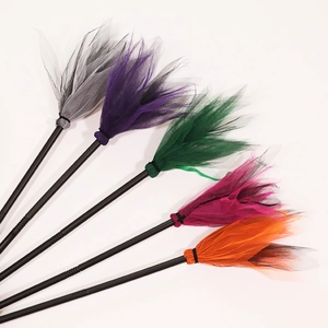Five colorful Halloween witch brooms for cosplay party decor in assorted mesh colors