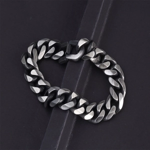 Vintage stainless steel Cuban link bracelet for men with a matte silver finish