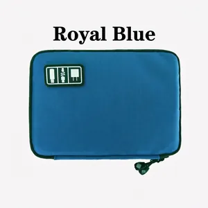 Custodia porta cavi in nylon blu reale con doppia cerniera e logo per accessori digitali
