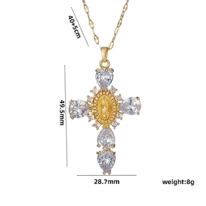 Luxury gold cross necklace for women with micro-set zircons and 45+5cm chain detail