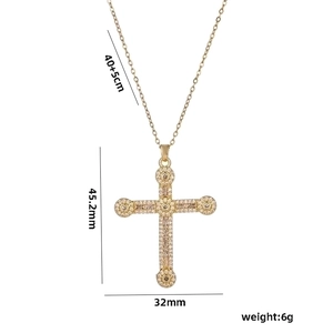 Hip hop gold cross pendant necklace with rhinestones and 40+5cm chain size
