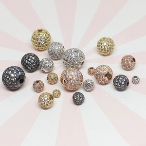 Micro-pave zircon round spacer beads in gold, silver, rose gold and black finishes
