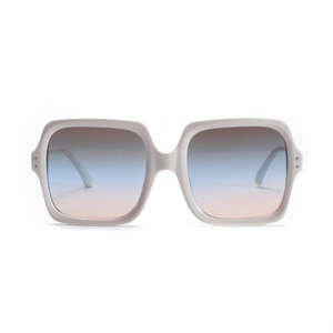Square oversized sunglasses with white matte frame and blue-orange gradient lenses