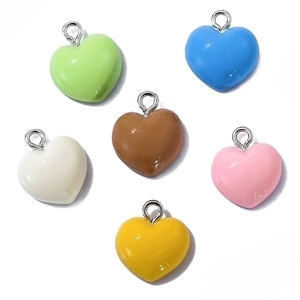 Colorful heart resin pendants in six vibrant shades for DIY necklace and jewelry making