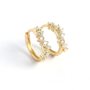 Luxurious S925 sterling silver gold-plated wavy hoop earrings with zircon accents