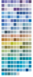 Detailed grid layout of Morandi color palette stickers for scrapbooking and decoration