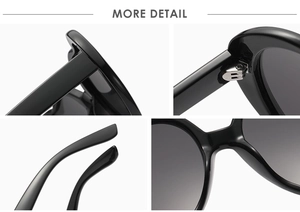 Detail showing the reinforced metal hinges and integrated nose pads of the black sunglasses