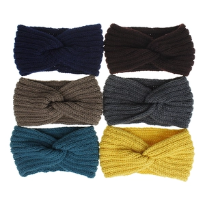 Set of six colorful knitted twist headbands for women featuring classic cable knit texture
