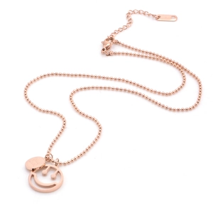 Collier visage souriant or rose avec chaîne à billes et fermoir mousqueton robuste