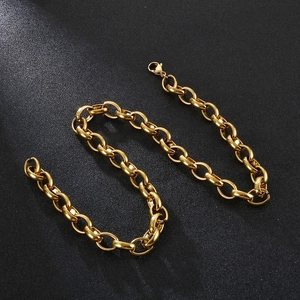 Polished gold stainless steel O-link necklace chain with secure lobster clasp closure