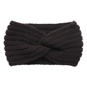 Detail shot of chunky knit texture on dark coffee brown twisted winter headband
