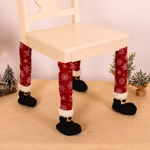 Christmas Chair Leg Covers Red Elf Boot Table Feet Protector Brushed Fabric Snowflake Pattern Belt Style Festive Decor