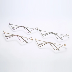 Fashion geometric rimless metal glasses frames with diamond accents and V-shaped design
