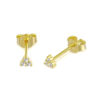 Close-up of S925 sterling silver stamp on minimalist gold-plated triangle stud earrings